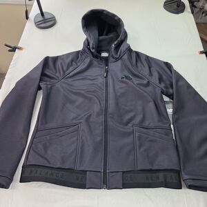 NWT Ladies New Balance Hooded Fleece Lined Gray/black Jacket. Size L. QQCP